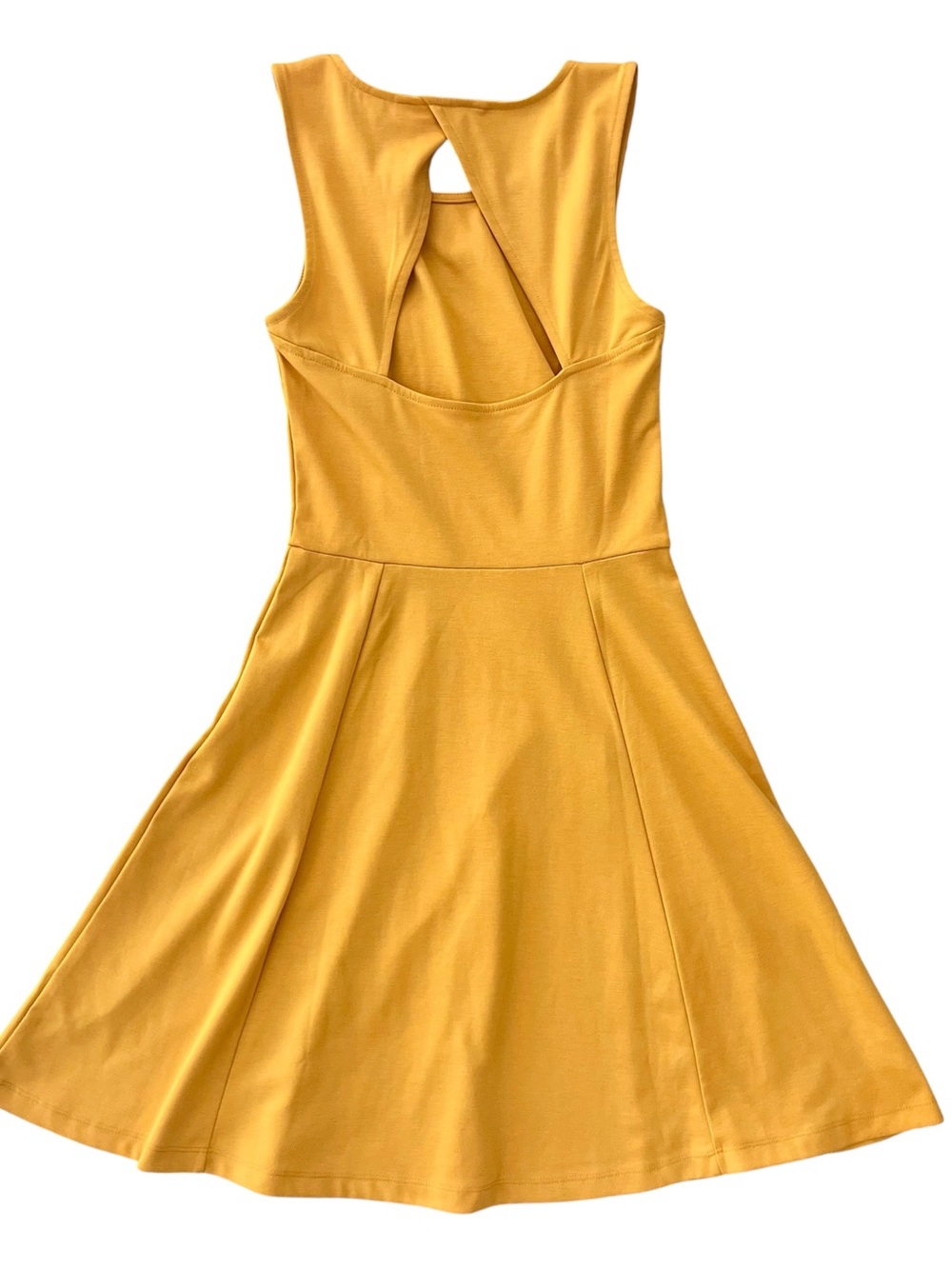 H&M Fit & Flare Mini Dress Open Back Size XS Mustard Yellow Gorpcore Skater - Picture 4 of 14